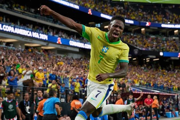 RECORD DATE NOT STATED Copa America USA 2024 Paraguay vs Brazil Vinicius Junior celebrates his goal 0-1 of Brazil during the CONMEBOL Copa America 2024 group D match between Paraguay and Brazil, at Allegiant Stadium, on June 28, 2024 in Las Vegas, Nevada, United States. LAS VEGAS NEVADA UNITED STATES  Copyright: xJorgexMartinezx 20240628203751_CA_GD_2024_PAR_BRA_VINICIUS69