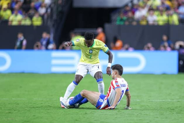 June 28, 2024, Las Vegas, Nv, UNITED STATES: Vini Jr. of Brazil during a match against Paraguay in Group D of the Copa America at the .Allegiant Stadium in Las Vegas in the United States this Friday, June 28, 2024 Las Vegas UNITED STATES - ZUMAv122 20240628_aap_v122_137 Copyright: xWilliamxVolcovx