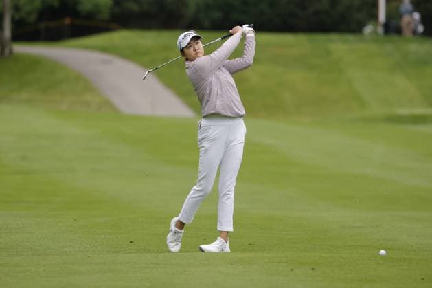 MIDLAND, MI - JUNE 28: LPGA, Golf Damen golfer Rose Zhang plays her second shot on the 5th hole during the second round of the LPGA Dow Championship on June 28, 2024, at Midland Country Club in Midland, Michigan. (Photo by Brian Spurlock Icon Sportswire) GOLF: JUN 28 LPGA Dow Championship EDITORIAL USE ONLY Icon24062855