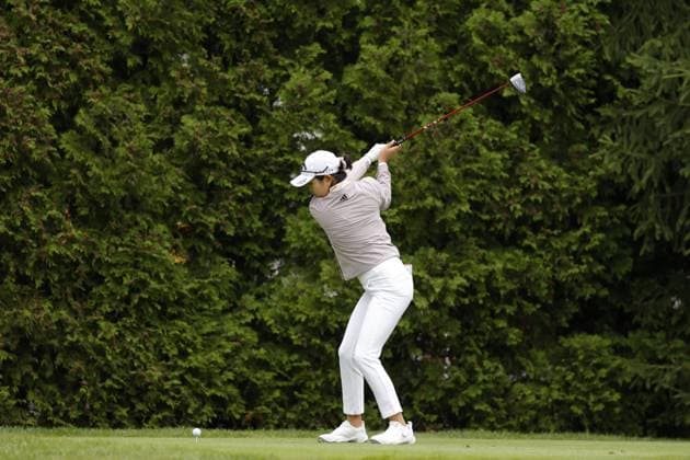 MIDLAND, MI - JUNE 28: LPGA, Golf Damen golfer Rose Zhang plays her tee shot on the 6th hole during the second round of the LPGA Dow Championship on June 28, 2024, at Midland Country Club in Midland, Michigan. (Photo by Brian Spurlock Icon Sportswire) GOLF: JUN 28 LPGA Dow Championship EDITORIAL USE ONLY Icon24062860