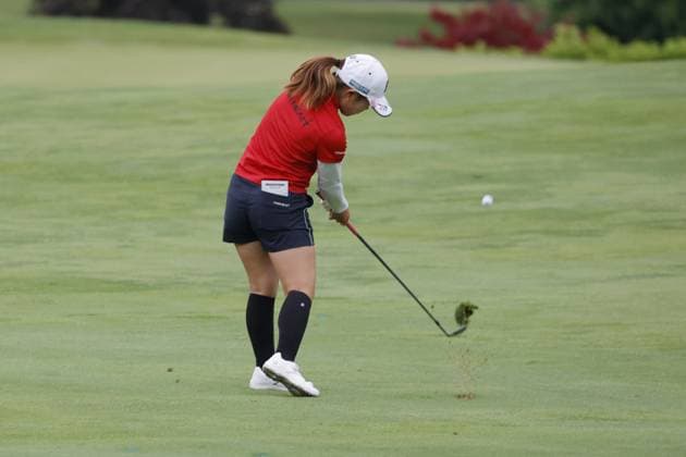 MIDLAND, MI - JUNE 28: LPGA, Golf Damen golfer Ayaka Furue plays an iron shot during the LPGA Dow Championship on June 28, 2024, at Midland Country Club in Midland, Michigan. (Photo by Brian Spurlock Icon Sportswire) GOLF: JUN 28 LPGA Dow Championship EDITORIAL USE ONLY Icon240628111
