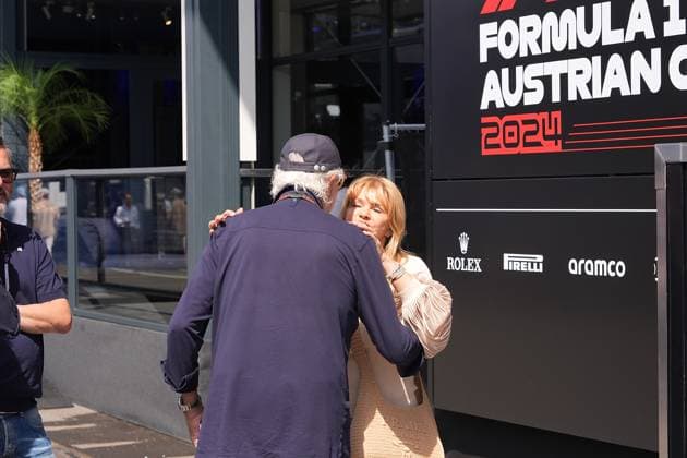 29 06 2024, Red Bull Ring, Spielberg, Formula 1 Austrian Grand Prix 2024 , pictured Corinna Schumacher greets Flavio Briatore and hugs him Defodi 506 20240629 hbr 0068 Defodi-506