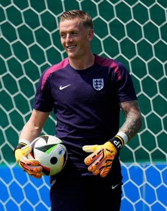 Jordan Pickford of England England Training, UEFA European Championship, EM, Europameisterschaft 2024, Round of 16, Football, Spa & Golf Resort Weimarer Land, Blankenhain, Germany, 29 Jun 2024 EDITORIAL USE ONLY No use with unauthorised audio, video, data, fixture lists, club league logos or live services. Online in-match use limited to 120 images, no video emulation. No use in betting, games or single club league player publications. Copyright: xDavexShopland Shutterstockx 14560784h