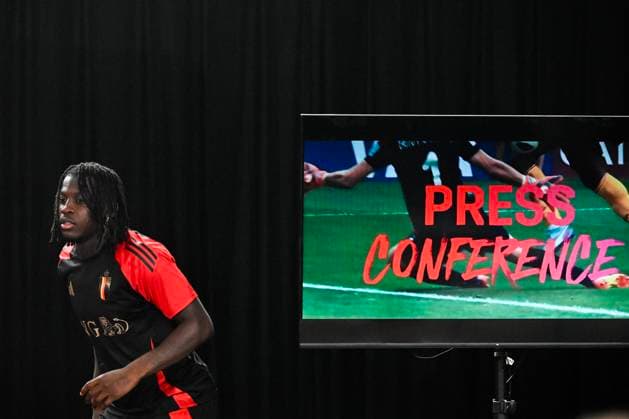 Belgium Media Activities - UEFA EURO, EM, Europameisterschaft,Fussball 2024 29 06 2024 FREIBERG AM NECKA, GERMANY - JUNE 29 : Bakayoko Johan forward of Belgium talking to the press during a press conference, PK, Pressekonferenz of the Belgian Red Devils at the UEFA EURO 2024 European Football Championship tournament on June 29, 2024 in Freiberg am Necka, Germany, 29 06 2024 Freiberg am Necka Germany  Copyright: xPeterxDexVoechtx