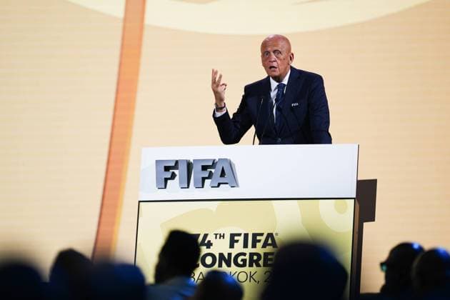 May 17, 2024, Bangkok, Thailand: Pierluigi Collina of Italian former association football referee speaks during the 74th FIFA Congress at the Queen Sirikit National Convention Center, in Bangkok. Bangkok Thailand - ZUMAs197 20240517_aab_s197_082 Copyright: xAmpholxThongmueangluangx