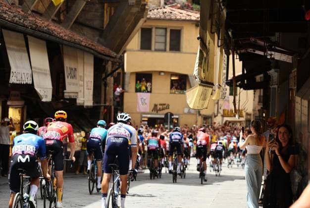 The pack of riders pictured in action during stage 1 of the 2024 Tour de France cycling race, from Florence, Italy to Rimini, Italy (206 km) on Saturday 29 June 2024. The 111th edition of the Tour de France starts on Saturday 29 June and will finish in Nice, France on 21 July. DAVIDxPINTENS  x95479447x