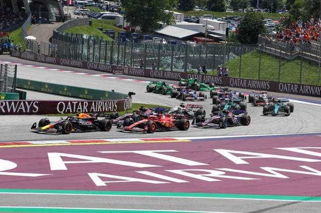 Start, Sergio Perez Red Bull , Esteban Ocon Alpine , Charles Leclerc Scuderia Ferrari HP , Pierre Gasly Alpine , Sprint, Grand Prix of Austria, Motorsport, Men, Formula 1, 29 06 2024 Spielberg Styria Austria Copyright: xkolbert-press ChristianxKolbertx