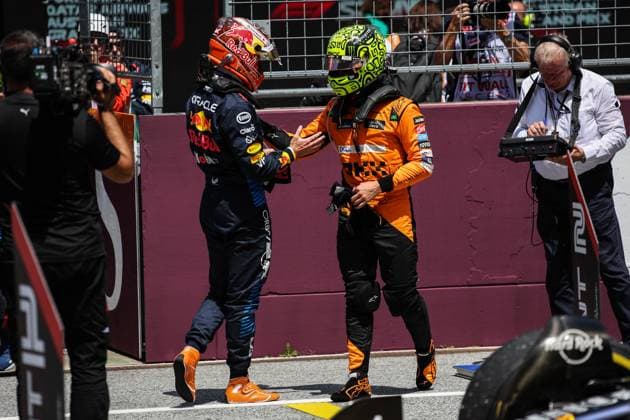 1 Max Verstappen NLD, Oracle Red Bull Racing , 4 Lando Norris GBR, McLaren Formula 1 Team , F1 Grand Prix of Austria at Red Bull Ring on June 29, 2024 in Spielberg, Austria Photo by HOCH ZWEI Spielberg Austria