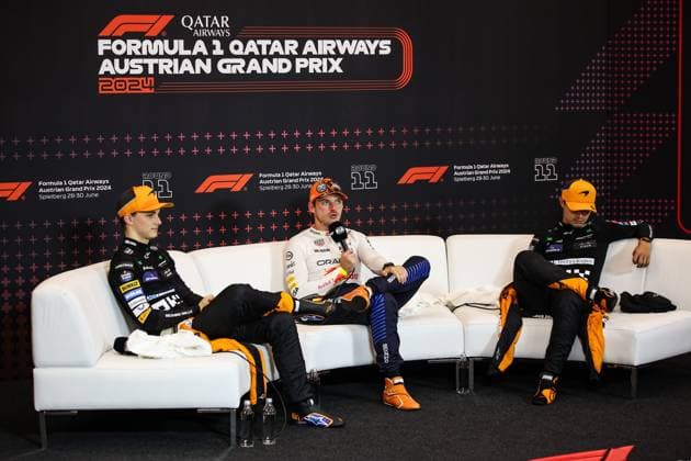 81 Oscar Piastri AUS, McLaren Formula 1 Team , 1 Max Verstappen NLD, Oracle Red Bull Racing , 4 Lando Norris GBR, McLaren Formula 1 Team , F1 Grand Prix of Austria at Red Bull Ring on June 29, 2024 in Spielberg, Austria Photo by HOCH ZWEI Spielberg Austria