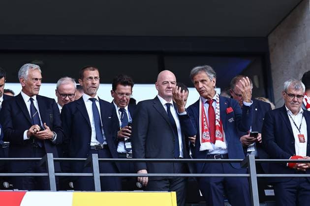 Union of European Football Associations President Aleksander Ceferin and President of FIFA Gianni Infantino Switzerland v Italy, UEFA European Championship, EM, Europameisterschaft 2024, Round of 16, Football, Olympiastadion, Berlin, Germany - 29 Jun 2024 EDITORIAL USE ONLY No use with unauthorised audio, video, data, fixture lists, club league logos or live services. Online in-match use limited to 120 images, no video emulation. No use in betting, games or single club league player publications. Copyright: xMichaelxZemanek Shutterstockx 14562039u