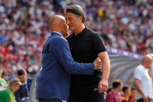 Italy s head coach Luciano Spalletti and Switzerland s head coach Murat Yakin during the Euro 2024 soccer match between Swiss and Italy at the Olympiastadion, Berlin, Germany - Saturday 29, June, 2024. - Soccer .  Copyright: xFabioxFerrari LaPressex