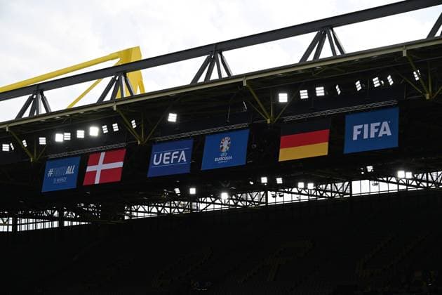 29 06 2024, xsltx, European Football Championship 2024 1 8 Final, Germany Denmark emspor, v l stadium view interior, lawn flags flag DFL DFB REGULATIONS PROHIBIT ANY USE OF PHOTOGRAPHS as IMAGE SEQUENCES and or QUASI VIDEO Dortmund