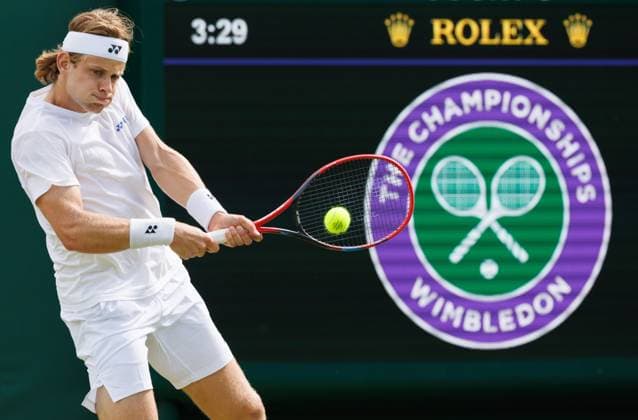 Belgian Zizou Bergs in action during a training session during preparations ahead of the 2024 Wimbledon grand slam tennis tournament at the All England Tennis Club, in south-west London, Britain, Saturday 29 June 2024. BENOITxDOPPAGNE  x95494869x