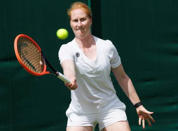 Belgian Alison Van Uytvanck in action during a training session during preparations ahead of the 2024 Wimbledon grand slam tennis tournament at the All England Tennis Club, in south-west London, Britain, Saturday 29 June 2024. BENOITxDOPPAGNE  x95495220x