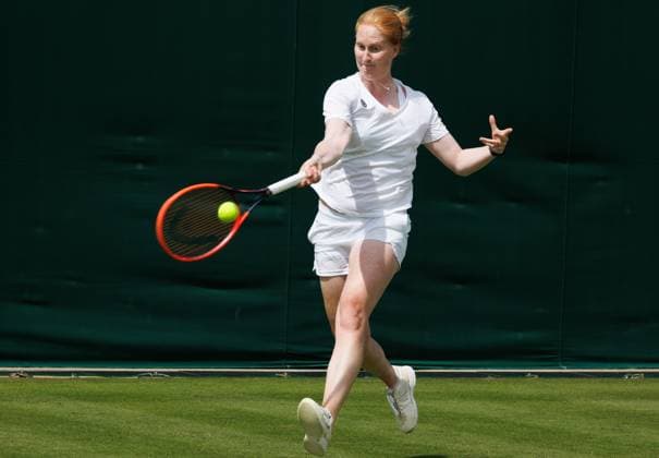 Belgian Alison Van Uytvanck in action during a training session during preparations ahead of the 2024 Wimbledon grand slam tennis tournament at the All England Tennis Club, in south-west London, Britain, Saturday 29 June 2024. BENOITxDOPPAGNE  x95495226x
