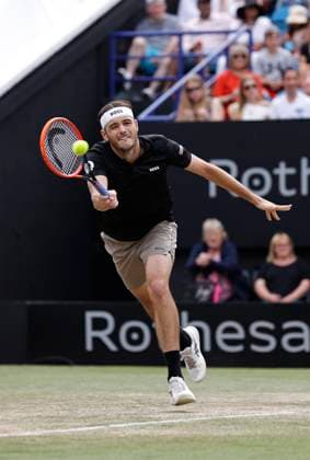 29th June 2024; Devonshire Park, Eastbourne, East Sussex, England: Rothesay International Eastbourne, Day 6; Taylor Fritz (USA) plays a forehand against Max Purcell (AUS) in the mens singles final match  ActionPlus12661521 HongboxChen