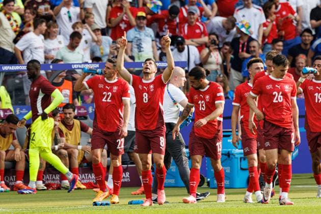 Remo Freuler seen celebrating after scoring goal during UEFA EURO, EM, Europameisterschaft,Fussball 2024 Round of 16 game between national teams of Switzerland and Italy at Olympiastadion, Berlin, Germany (Maciej Rogowski) Berlin Olympiastadion Germany Copyright: xMaciejxRogowskix suiita-15