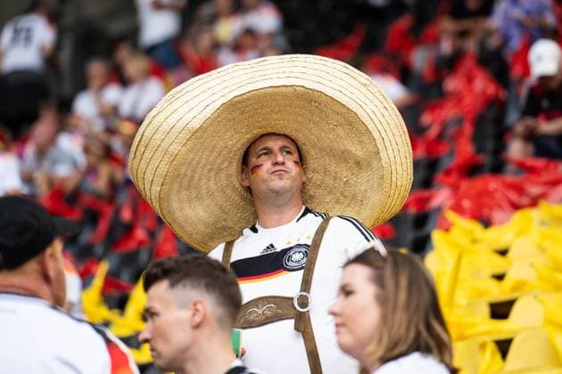 GER, Euro 2024, round of sixteen, Germany Germany, GER vs Denmark Denmark, DNK 29 06 2024, Signal Iduna Park BVB Stadion Dortmund , Dortmund, GER, Euro 2024, round of sixteen, Germany Germany, GER vs Denmark Denmark, DNK In the picture Germany Germany GER fan with big sombrero, leather pants and jersey on nordphotoxGmbHxx xChristianxSchulze nph000300