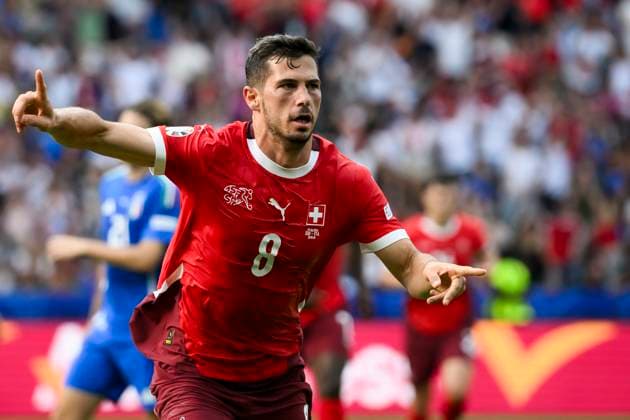 Switzerland v Italy - UEFA EURO, EM, Europameisterschaft,Fussball 2024 Remo Freuler of Switzerland celebrates after scoring a goal during the UEFA EURO 2024 round of 16 football match between Switzerland and Italy. Berlin Germany Copyright: xNicolòxCampox