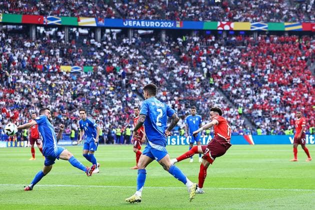 Ruben Vargas of Switzerland scores the second goal 2-0 Switzerland v Italy, UEFA European Championship, EM, Europameisterschaft 2024, Round of 16, Football, Olympiastadion, Berlin, Germany - 29 Jun 2024 EDITORIAL USE ONLY No use with unauthorised audio, video, data, fixture lists, club league logos or live services. Online in-match use limited to 120 images, no video emulation. No use in betting, games or single club league player publications. Copyright: xMichaelxZemanek Shutterstockx 14562039aw