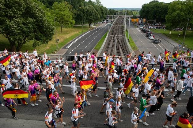 Fanwalk of the fans to the stadium at Westfalenpark Westfalenhalle, GER, Germany GER vs Denmark DEN , European Football Championship, UEFA EURO 2024, Round of 16, 29 06 2024 GER, Germany GER vs Denmark DEN , European Football Championship, UEFA EURO 2024, Round of 16, 29 06 2024 Dortmund Copyright: xEibner-Pressefoto Memmlerx EP_MMR
