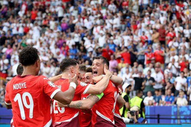 29 06 2024, xtgx, European Football Championship 2024 1 8 Final, Switzerland Italy emspor, v l Goal celebration after the goal to celebrate the goal celebrate 2 0 Ruben Vargas Switzerland with Granit Xhaka Switzerland UEFA REGULATIONS PROHIBIT ANY USE OF PHOTOGRAPHS as IMAGE SEQUENCES and or QUASI VIDEO Berlin