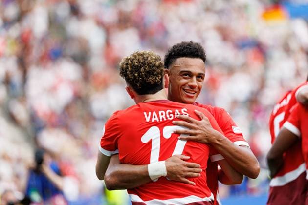 Ruben Vargas seen celebrating after scoring goal during UEFA EURO, EM, Europameisterschaft,Fussball 2024 Round of 16 game between national teams of Switzerland and Italy at Olympiastadion, Berlin, Germany (Maciej Rogowski) Berlin Olympiastadion Germany Copyright: xMaciejxRogowskix suiita-23