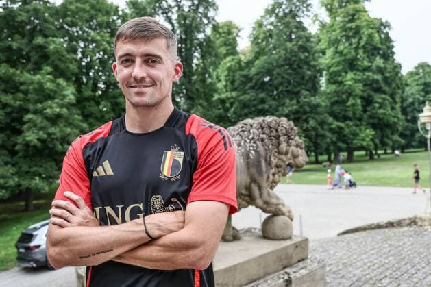 Belgium s Timothy Castagne poses for the photographer during an informal press moment of some players of Belgian national soccer team Red Devils, Saturday 29 June 2024 at their base camp in Freiberg am Neckar, Germany, during the UEFA EURO, EM, Europameisterschaft,Fussball 2024 European Soccer Championships. On Monday the Red Devils will meet France in the Round of 16. BRUNOxFAHY  x95499001x