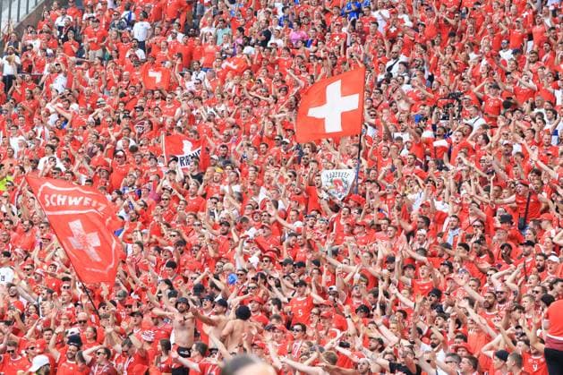 DEU, FIFA, EM 2024, SUI vs ITA, 29 06 2024, Berliner Olympiastadion, Berlin, DEU, FIFA, EM 2024, SUI vs ITA, in the picture Switzerfans, Fanblock Foto Juergen Engler nordphoto GmbH nordphotoxGmbHx xEngler nph00076