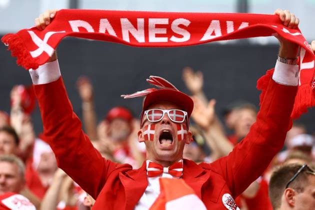 A Denmark fan cheers on their team Germany v Denmark, UEFA European Championship, EM, Europameisterschaft 2024, Round of 16, Football, BVB Stadion, Dortmund, Germany - 29 Jun 2024 EDITORIAL USE ONLY No use with unauthorised audio, video, data, fixture lists, club league logos or live services. Online in-match use limited to 120 images, no video emulation. No use in betting, games or single club league player publications. Copyright: xKieranxMcManus Shutterstockx 14562066g