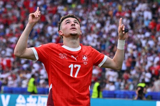 Ruben Vargas of Switzerland celebrates after scoring the gol of 2-0 during the UEFA EURO, EM, Europameisterschaft,Fussball 2024 Round of 16 match between Switzerland and Italy at Olympiastadion, June 29, 2024 in Berlin, Germany.  Copyright: xDomenicoxCippitelli IPAxSportx x xx IPA_47599541 IPA_Agency_IPA47599541