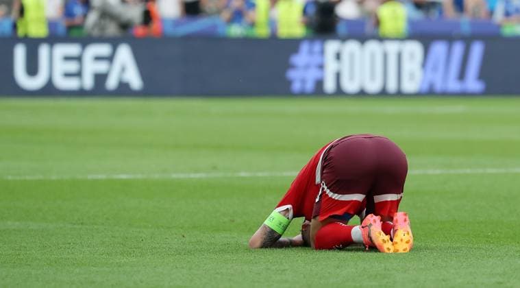 Granit Xhaka cheers after Sielende Freude Emotion Jubel Sport Fußball Europameisterschaft Euro 2024 EM Herren Saison 2023 2024 29 06 2024 Schweiz SUI vs Italien ITA in Berlin DFL regulations prohibit any use of photographs as image sequences and or quasi video