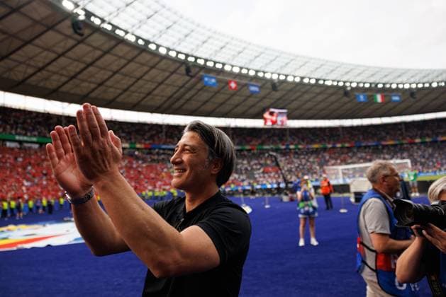 Murat Yakin seen celebrating after UEFA EURO, EM, Europameisterschaft,Fussball 2024 Round of 16 game between national teams of Switzerland and Italy at Olympiastadion, Berlin, Germany (Maciej Rogowski) Berlin Olympiastadion Germany Copyright: xMaciejxRogowskix suiita-3-2