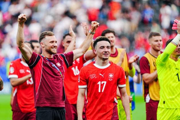Switzerland cheers after victory at the end of the match GER, Switzerland vs Italy, European Football Championship, UEFA Euro 2024, round of 16, 29 06 2024 GER, Switzerland vs Italy, European Football Championship, UEFA Euro 2024, round of 16, 29 06 2024 Berlin Copyright: xEibner-Pressefoto MarcelxvonxFehrnx EP_MFN