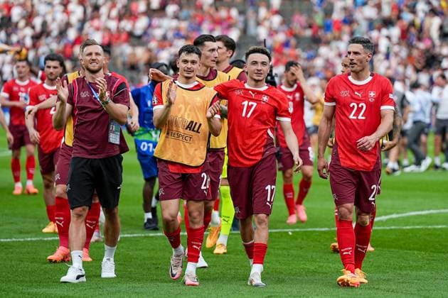 Berlin, Germany, June 29th 2024: Players of Switzerland celebrate their victory and entry into the quarterfinal during the UEFA EURO, EM, Europameisterschaft,Fussball 2024 Germany Round 16 football match between Switzerland and Italy at Olympiastadion in Berlin, Germany. (Daniela Porcelli SPP)  Copyright: xDanielaxPorcellix xSPPx spp-en-DaPoSp-20240629-DP200484