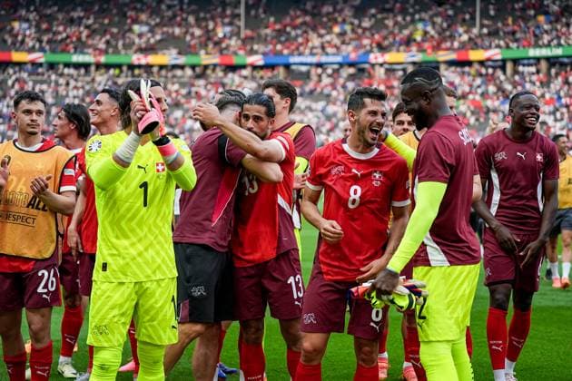 Berlin, Germany, June 29th 2024: Players of Switzerland celebrate their victory and entry into the quarterfinal during the UEFA EURO, EM, Europameisterschaft,Fussball 2024 Germany Round 16 football match between Switzerland and Italy at Olympiastadion in Berlin, Germany. (Daniela Porcelli SPP)  Copyright: xDanielaxPorcellix xSPPx spp-en-DaPoSp-20240629-DP200508
