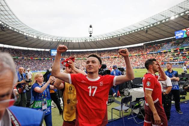 Ruben Vargas seen celebrating after UEFA EURO, EM, Europameisterschaft,Fussball 2024 Round of 16 game between national teams of Switzerland and Italy at Olympiastadion, Berlin, Germany (Maciej Rogowski) Berlin Olympiastadion Germany Copyright: xMaciejxRogowskix suiita-12-2