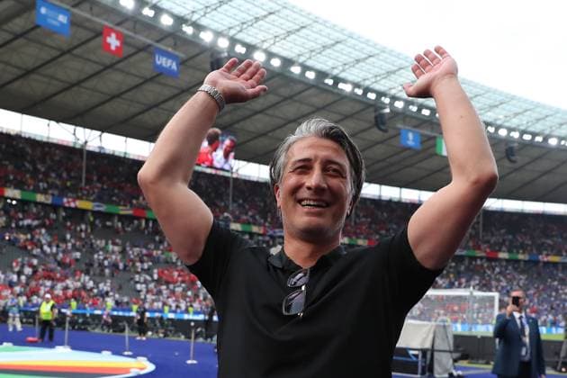 29 06 2024, xtgx, European Football Championship 2024 1 8 Final, Switzerland Italy emspor, v l jubilation, joy, emotions about the victory with coach Head Coach Murat Yakin Switzerland UEFA REGULATIONS PROHIBIT ANY USE OF PHOTOGRAPHS as IMAGE SEQUENCES and or QUASI VIDEO Berlin
