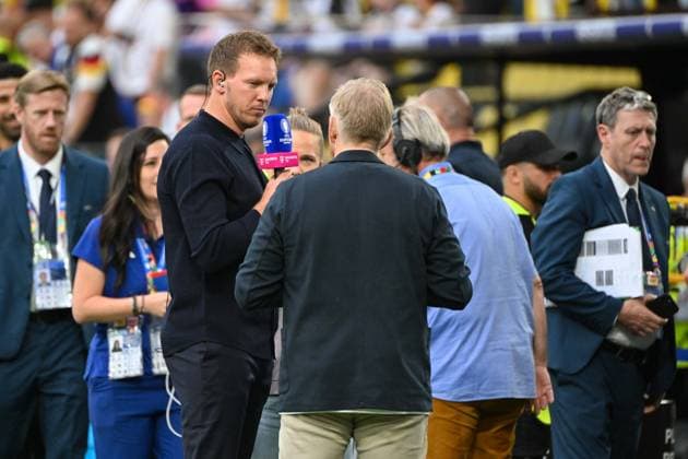 Soccer, Men, Season 2023 24, Euro EM 2024 Round of 16 in Dortmund , Germany Denmark, Coach National Coach Julian Nagelsmann Germany in an interview on MAGENTA TV , 29 06 2024, Copyright: xMatthiasxKochx