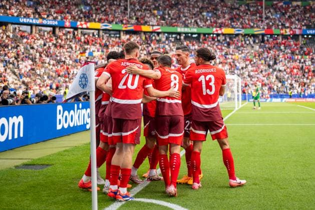Switzerland v Italy, UEFA EURO, EM, Europameisterschaft,Fussball 2024, Berlin, Germany Berlin, Germany. 29th, June 2024. Ruben Vargas (17) of Switzerland scores for 2-0 during the UEFA Euro 2024 round of 16 match between Switzerland and Italy at Olympiastadion in Berlin. Berlin Germany  Copyright: xGonzalesxPhoto FrederikkexJensenx