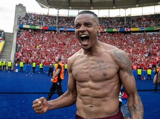 BERLIN, GERMANY - JUNE 29: Manuel Akanji of Switzerland celebrates after wining the match between Switzerland and Italy on Round of 16 - UEFA EURO, EM, Europameisterschaft,Fussball 2024 at Olympiastadion on June 28, 2024 in Berlin, Germany. Photo by Sebastian Frej Switzerland v Italy - Round of 16 - UEFA EURO 2024 Copyright: xSebastianxFrejx