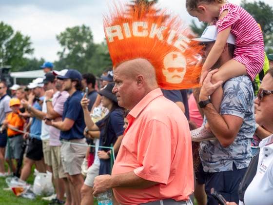 DETROIT, MI - JUNE 29: A Rickie Fowler (USA) fan watches the play during the third round of the Rocket Mortgage Classic on June 29, 2024 at Detroit Golf Club in Detroit, Michigan. (Photo by Joseph Weiser Icon Sportswire) GOLF: JUN 29 PGA, Golf Herren Rocket Mortgage Classic EDITORIAL USE ONLY Icon2406290083