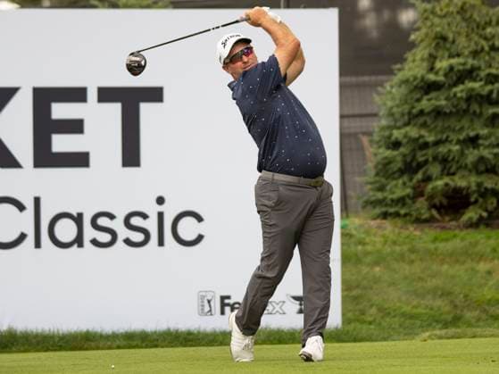 DETROIT, MI - JUNE 29: Ryan Fox (NZL) hits the ball during the third round of the Rocket Mortgage Classic on June 29, 2024 at Detroit Golf Club in Detroit, Michigan. (Photo by Joseph Weiser Icon Sportswire) GOLF: JUN 29 PGA, Golf Herren Rocket Mortgage Classic EDITORIAL USE ONLY Icon2406290263