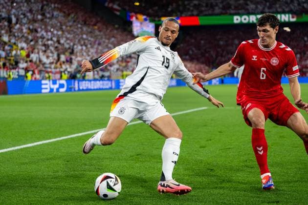 240629 Leroy Sane of Germany and Andreas Christensen of Denmark during the UEFA Euro 2024 Football Championship round of 16 match between Germany and Denmark on June 29, 2024 in Dortmund Photo Jesper Zerman BILDBYRAN kod JZ JZ0545 fotboll football soccer fotballs em europamästerskap em uefa euro uefa european football championship euro 2024 tyskland germany danmark denmark bbeng  Copyright: JESPERxZERMAN BB240629JZ013