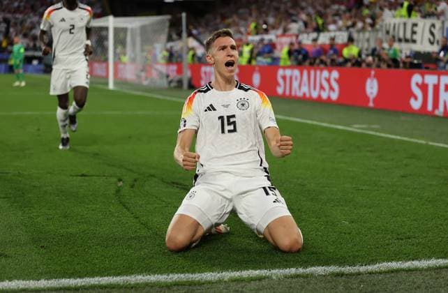 29 06 2024, European Football Championship, UEFA EURO 2024, Germany Denmark, Round of 16, BVB Stadion Dortmund, v l , Goal celebration, celebrate the goal for the disallowed 1 0 by Nico Schlotterbeck Germany , Goal celebration, celebrate the goal Copyright: HMBxMedia
