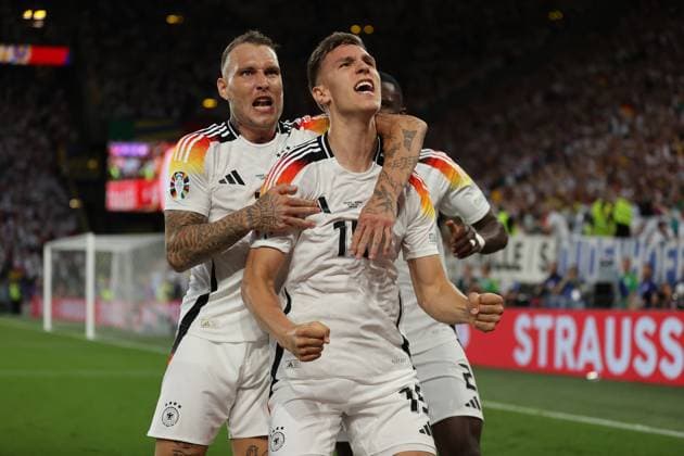29 06 2024, European Football Championship, UEFA EURO 2024, Germany Denmark, Round of 16, BVB Stadion Dortmund, v l , Goal celebration, celebrate the goal, David Raum Germany, Nico Schlotterbeck Germany , Goal celebration, celebrate the goal, David Raum Germany Copyright: HMBxMedia