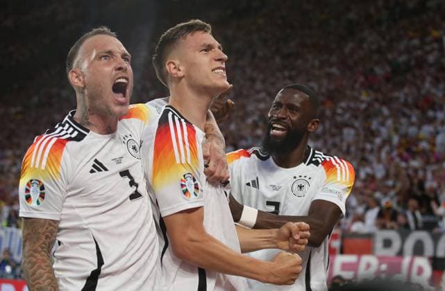 - Germany v Denmark, UEFA EURO, EM, Europameisterschaft,Fussball 2024, Round Of 16, Dortmund Football Stadium, Signal Iduna Park, Dortmund, Germany - 29th June 2024. Nico Schlotterbeck of Germany & Borussia Dortmund goal celebration before his goal is disallowed by Referee, Michael Oliver & Video Assistant Referee VAR. - Germany v Denmark, UEFA Euro 2024, Round Of 16, Dortmund Football Stadium, Signal Iduna Park, Dortmund, Germany - 29th June 2024. Dortmund Dortmund Football Stadium, Signal Iduna Park Germany Copyright: xDanxWeirx CP_Germany_Denmark_33