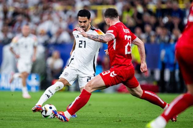 240629 Ilkay Gundogan of Germany and Pierre Emilie Hojbjerg of Denmark during the UEFA Euro 2024 Football Championship round of 16 match between Germany and Denmark on June 29, 2024 in Dortmund Photo Jesper Zerman BILDBYRAN kod JZ JZ0545 fotboll football soccer fotballs em europamästerskap em uefa euro uefa european football championship euro 2024 tyskland germany danmark denmark bbeng  Copyright: JESPERxZERMAN BB240629JZ030
