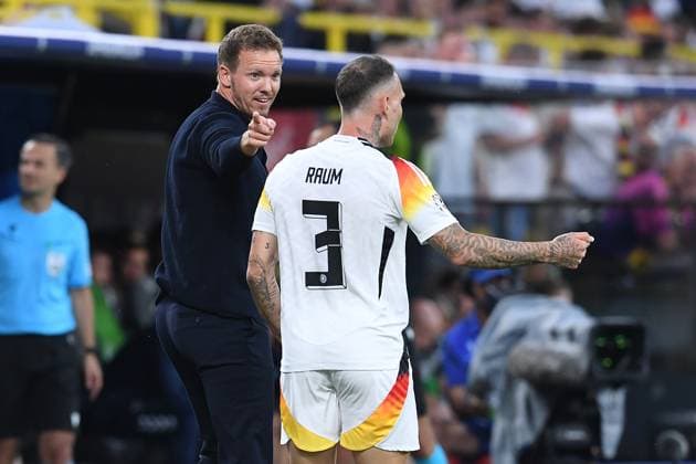 Soccer UEFA EURO 2024 Round of 16 Germany Denmark on 29 06 2024 at BVB Stadium Dortmund in Dortmund Julian Nagelsmann national coach coach Germany , left David Raum Germany , right xRx