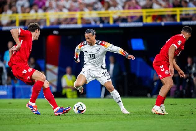 240629 Leroy Sane of Germany and Andreas Christensen and Alexander Bah of Denmark during the UEFA Euro 2024 Football Championship round of 16 match between Germany and Denmark on June 29, 2024 in Dortmund Photo Jesper Zerman BILDBYRAN kod JZ JZ0545 fotboll football soccer fotballs em europamästerskap em uefa euro uefa european football championship euro 2024 tyskland germany danmark denmark bbeng  Copyright: JESPERxZERMAN BB240629JZ032